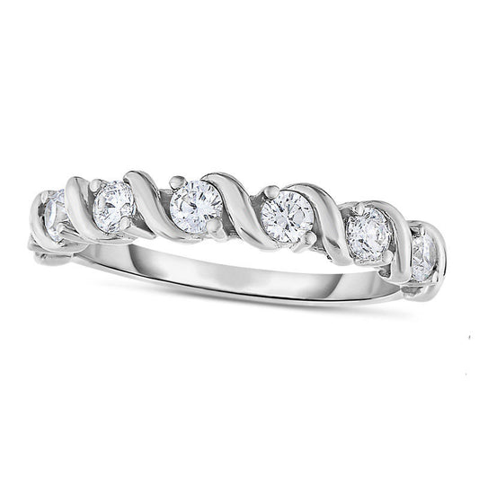 0.33 CT. T.W. Natural Diamond Seven Stone "S" Anniversary Band in Solid 14K White Gold