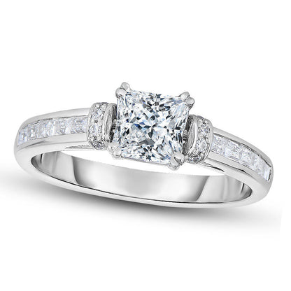 1.17 CT. T.W. Princess-Cut Natural Diamond Collar Engagement Ring in Solid 14K White Gold
