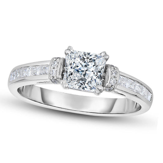 1.17 CT. T.W. Princess-Cut Natural Diamond Collar Engagement Ring in Solid 14K White Gold