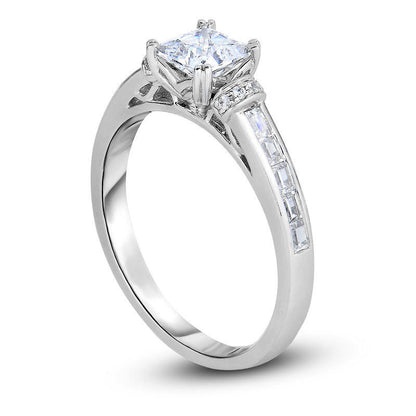 1.17 CT. T.W. Princess-Cut Natural Diamond Collar Engagement Ring in Solid 14K White Gold