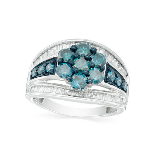 2.0 CT. T.W. Composite Enhanced Blue and White Natural Diamond Flower Ring in Solid 10K White Gold