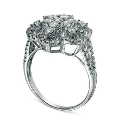 1.0 CT. T.W. Natural Diamond Flower Frame Split Shank Ring in Solid 10K White Gold
