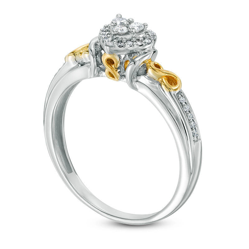 0.17 CT. T.W. Composite Natural Diamond Heart Frame Promise Ring in Solid 10K Two-Tone Gold