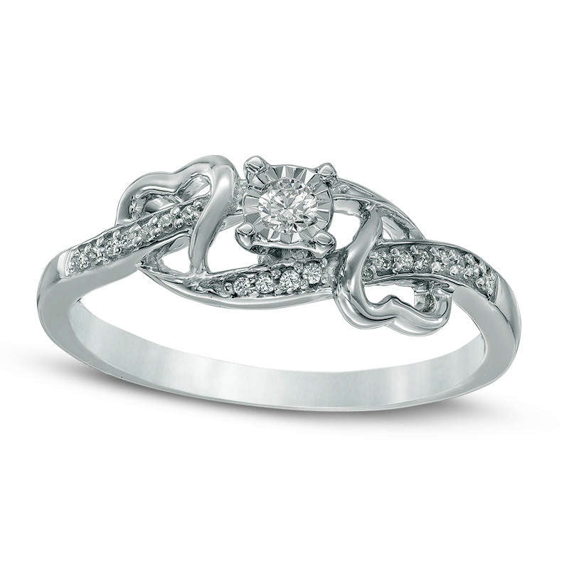 0.10 CT. T.W. Natural Diamond Double Hearts Promise Ring in Solid 10K White Gold