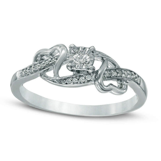 0.10 CT. T.W. Natural Diamond Double Hearts Promise Ring in Solid 10K White Gold
