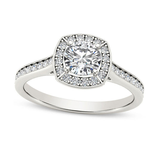 0.75 CT. T.W. Natural Diamond Cushion Frame Antique Vintage-Style Engagement Ring in Solid 10K White Gold