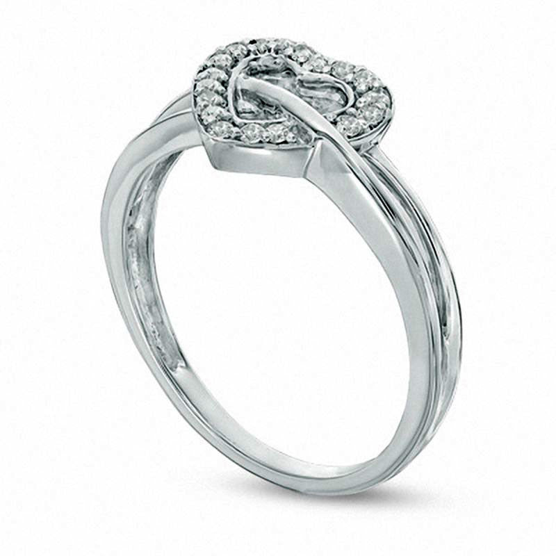 0.10 CT. T.W. Natural Diamond Heart Crossover Ring in Solid 10K White Gold