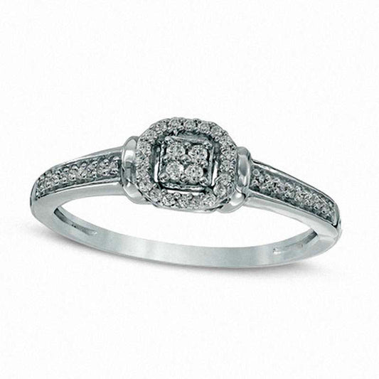 0.17 CT. T.W. Composite Natural Diamond Cushion Frame Promise Ring in Solid 10K White Gold