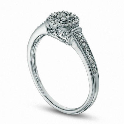 0.17 CT. T.W. Composite Natural Diamond Cushion Frame Promise Ring in Solid 10K White Gold