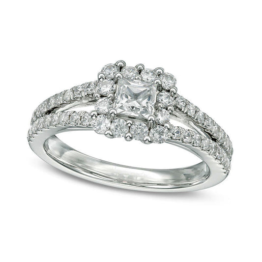 1.25 CT. T.W. Princess-Cut Natural Diamond Frame Split Shank Engagement Ring in Solid 14K White Gold