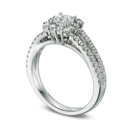 1.25 CT. T.W. Princess-Cut Natural Diamond Frame Split Shank Engagement Ring in Solid 14K White Gold