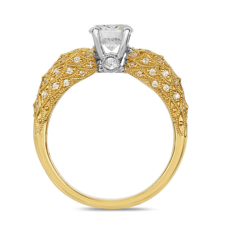 1.25 CT. T.W. Natural Diamond Antique Vintage-Style Engagement Ring in Solid 14K Gold