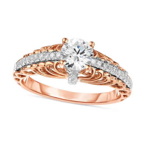 0.75 CT. T.W. Natural Diamond Cathedral Engagement Ring in Solid 14K Rose Gold