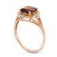 7.0mm Cushion-Cut Garnet and Natural Diamond Accent Scroll Frame Ring in Solid 10K Rose Gold