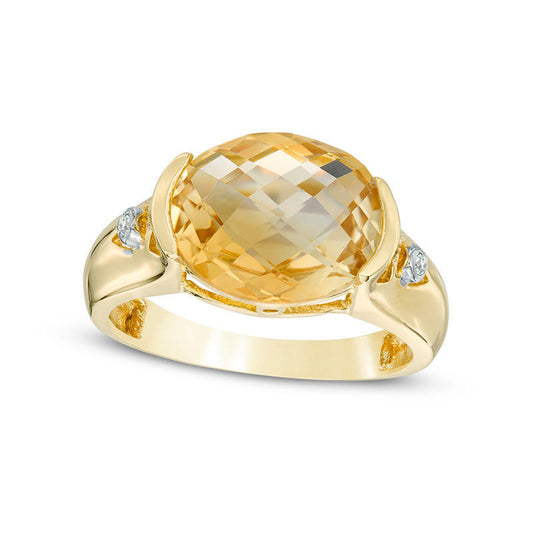 Oval Citrine and Natural Diamond Accent Collar Ring in Solid 10K Yellow Gold