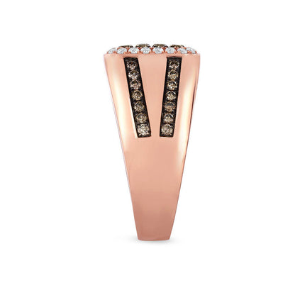 Men's 1.13 CT. T.W. Champagne and White Natural Diamond Octagonal Frame Ring in Solid 14K Rose Gold