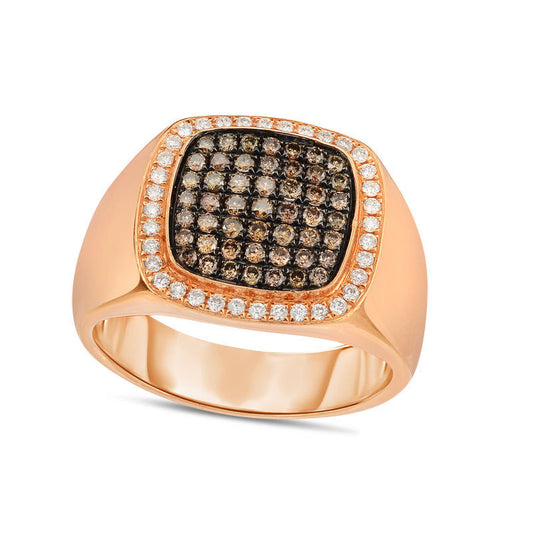 Men's 0.75 CT. T.W. Champagne and White Natural Diamond Square Composite Ring in Solid 14K Rose Gold