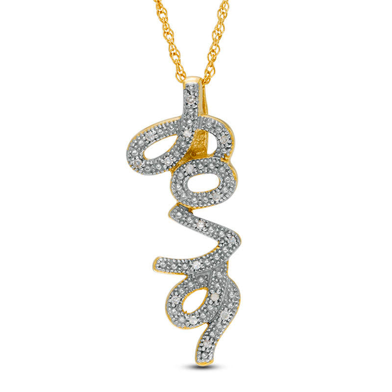 Natural Diamond Accent Cursive "love" Pendant in Sterling Silver with Yellow Rhodium