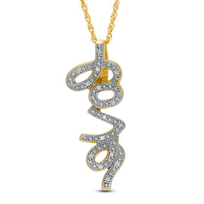 Natural Diamond Accent Cursive "love" Pendant in Sterling Silver with Yellow Rhodium