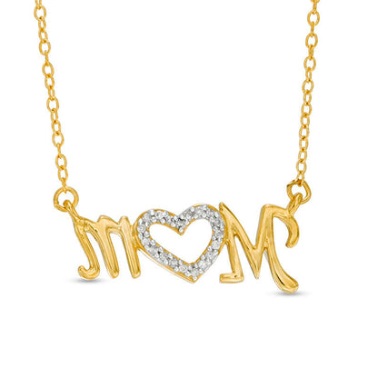 0.1 CT. T.W. Natural Diamond "Mom" Heart Necklace in Sterling Silver with Yellow Rhodium