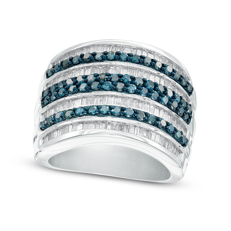 2.0 CT. T.W. Enhanced Blue and White Natural Diamond Multi-Row Ring in Sterling Silver