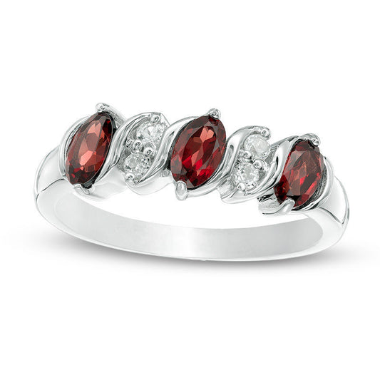 Oval Garnet and White Topaz Five Stone Ring in Sterling Silver