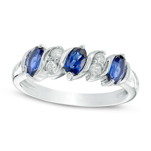 Oval Lab-Created Blue and White Sapphire Five Stone Ring in Sterling Silver