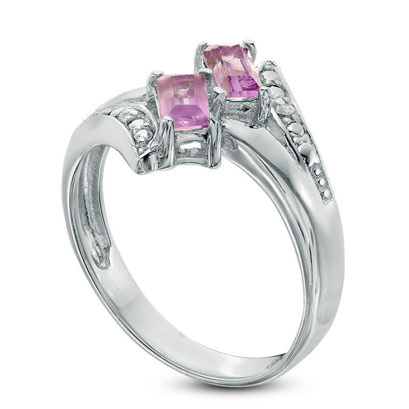 Emerald-Cut Amethyst and White Topaz Bypass Ring in Sterling Silver