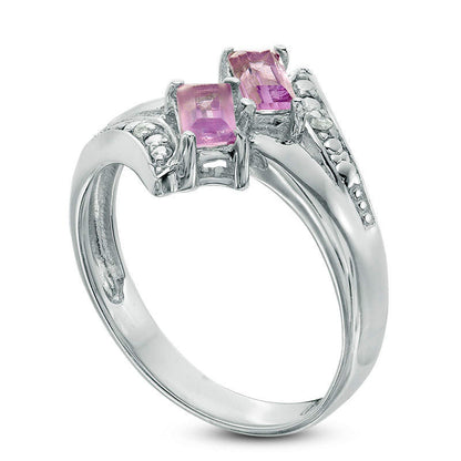 Emerald-Cut Amethyst and White Topaz Bypass Ring in Sterling Silver