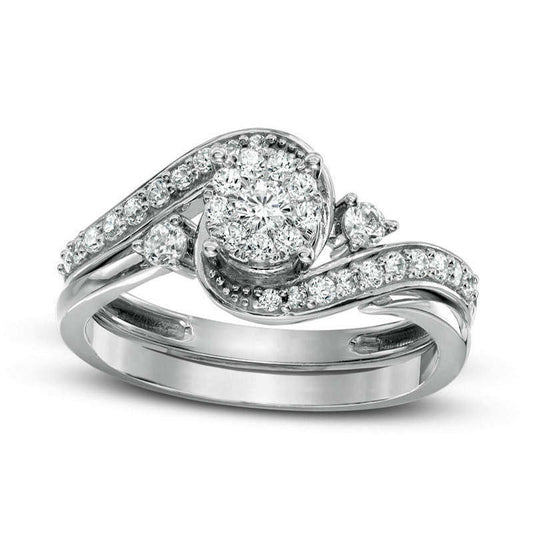 0.50 CT. T.W. Composite Natural Diamond Swirl Bypass Bridal Engagement Ring Set in Solid 10K White Gold
