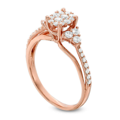 0.50 CT. T.W. Composite Natural Diamond Three Stone Split Shank Engagement Ring in Solid 10K Rose Gold