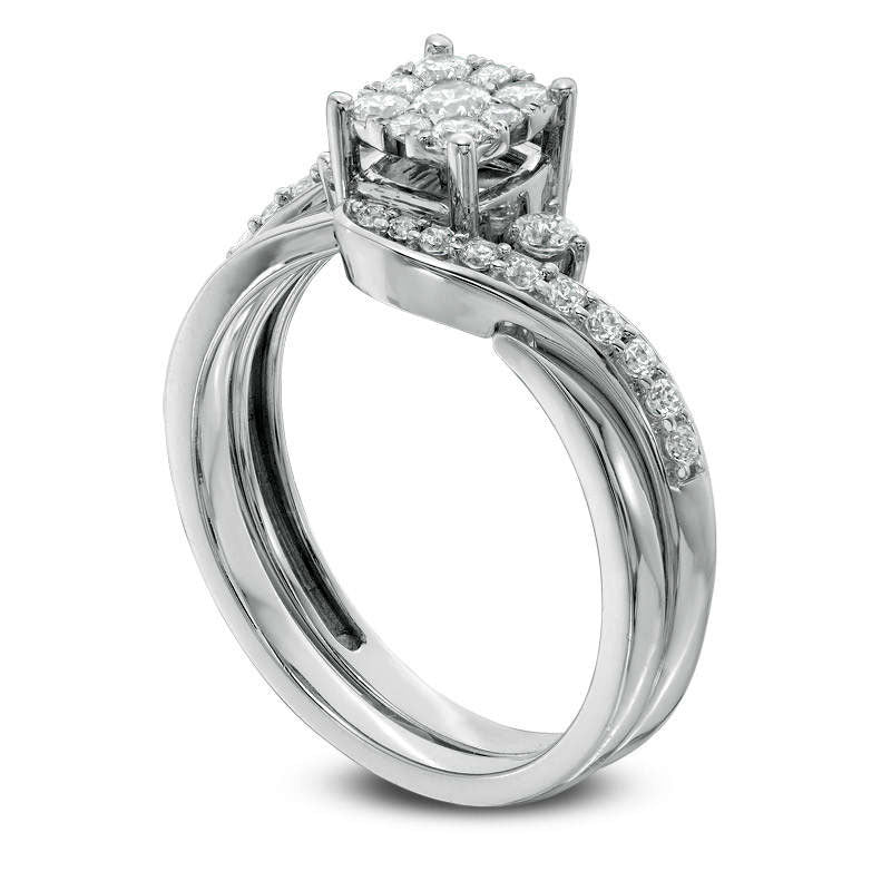 0.50 CT. T.W. Composite Natural Diamond Square Swirl Bypass Bridal Engagement Ring Set in Solid 10K White Gold