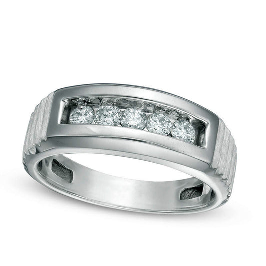 Men's 0.25 CT. T.W. Natural Diamond Five Stone Satin Anniversary Band in Solid 14K White Gold