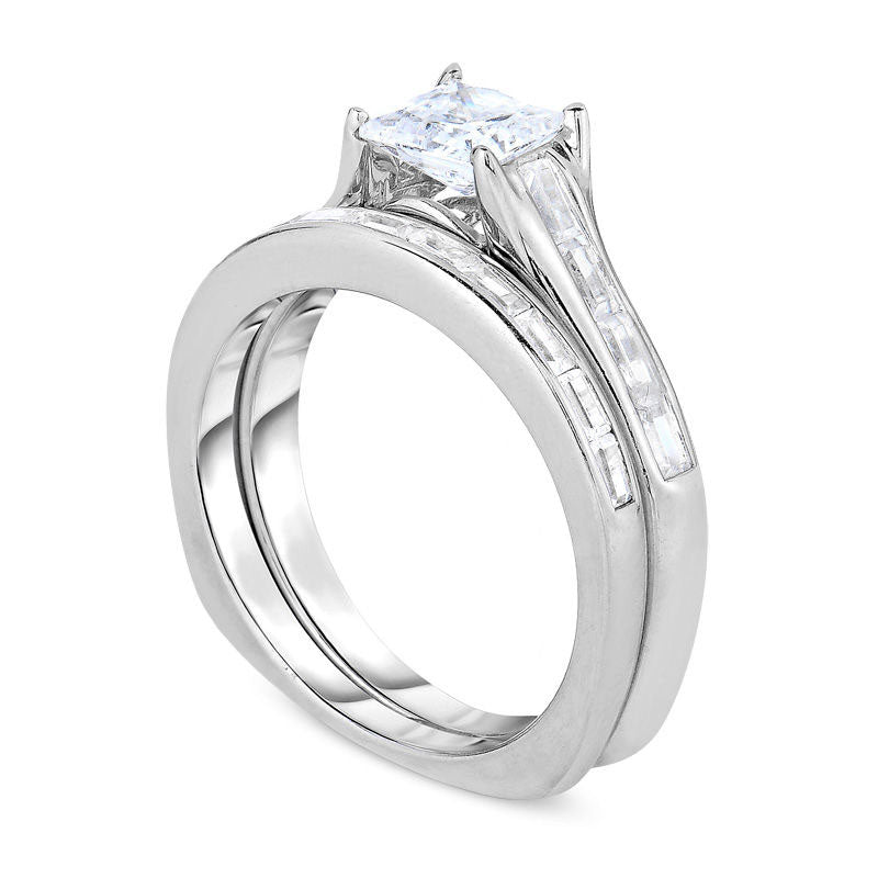 2.0 CT. T.W. Princess-Cut Natural Diamond Bridal Engagement Ring Set in Solid 14K White Gold