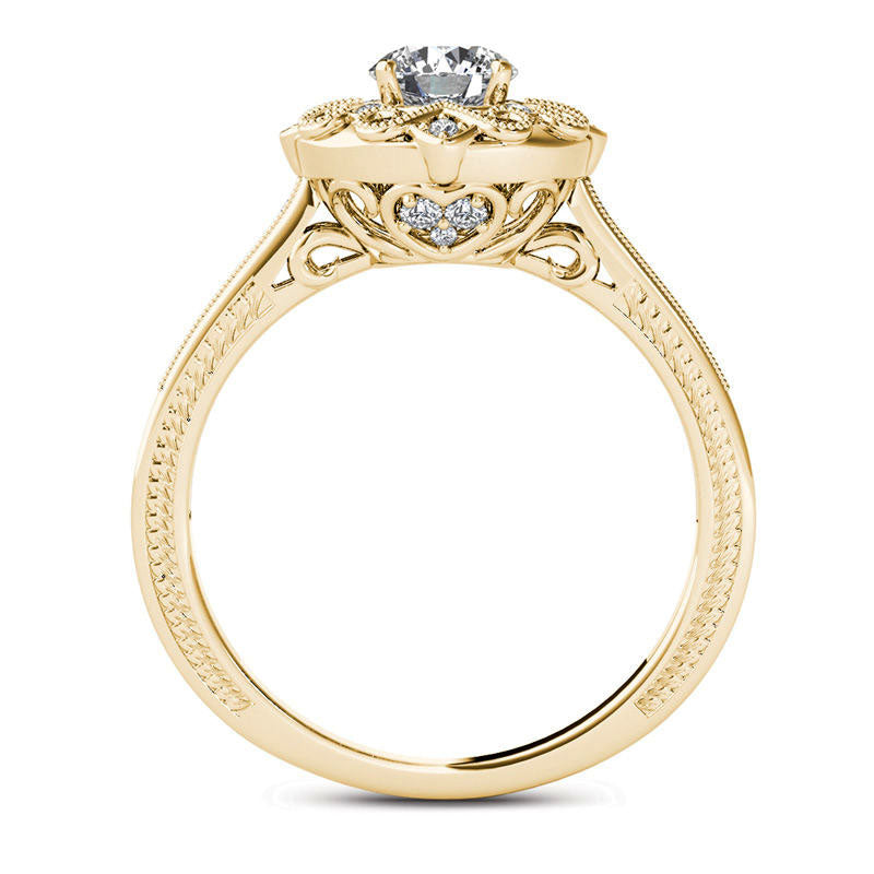 0.63 CT. T.W. Natural Diamond Flower Frame Antique Vintage-Style Engagement Ring in Solid 14K Gold