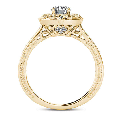 0.63 CT. T.W. Natural Diamond Flower Frame Antique Vintage-Style Engagement Ring in Solid 14K Gold