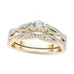 0.50 CT. T.W. Natural Diamond Three Stone Twist Bridal Engagement Ring Set in Solid 14K Gold