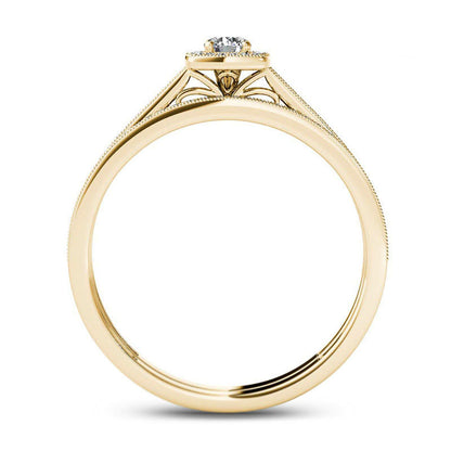 0.33 CT. T.W. Natural Diamond Cushion Frame Antique Vintage-Style Bridal Engagement Ring Set in Solid 14K Gold