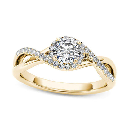 0.63 CT. T.W. Natural Diamond Frame Twist Bypass Engagement Ring in Solid 14K Gold