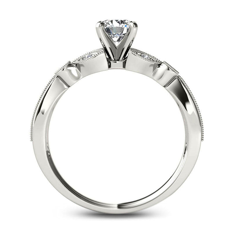 0.63 CT. T.W. Natural Diamond Leaf Antique Vintage-Style Engagement Ring in Solid 14K White Gold