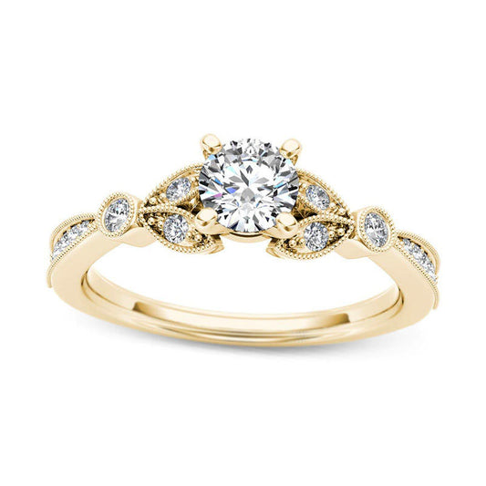 0.63 CT. T.W. Natural Diamond Leaf Antique Vintage-Style Engagement Ring in Solid 14K Gold