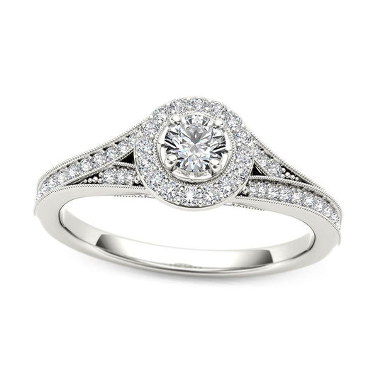 0.63 CT. T.W. Natural Diamond Frame Antique Vintage-Style Engagement Ring in Solid 14K White Gold