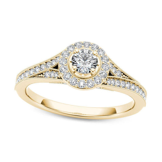 0.63 CT. T.W. Natural Diamond Frame Antique Vintage-Style Engagement Ring in Solid 14K Gold