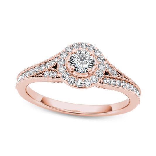 0.63 CT. T.W. Natural Diamond Frame Antique Vintage-Style Engagement Ring in Solid 14K Rose Gold