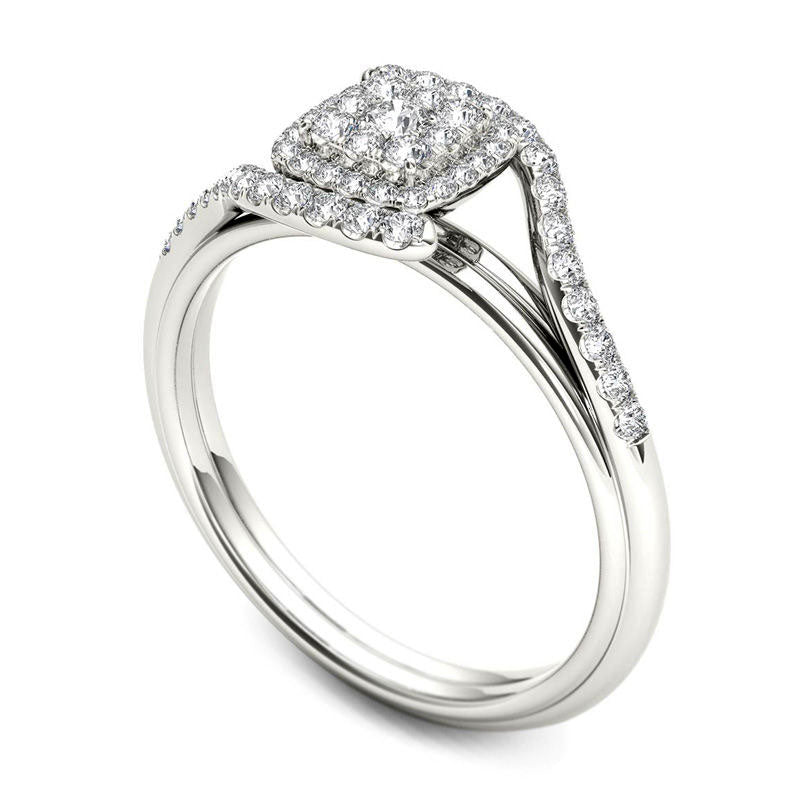 0.50 CT. T.W. Composite Natural Diamond Square Frame Bypass Engagement Ring in Solid 14K White Gold