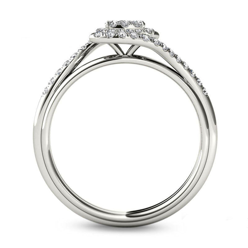 0.50 CT. T.W. Composite Natural Diamond Square Frame Bypass Engagement Ring in Solid 14K White Gold
