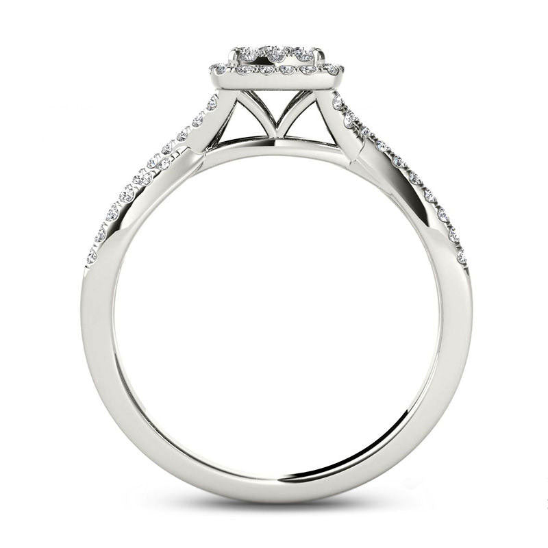 0.50 CT. T.W. Composite Natural Diamond Square Frame Twist Engagement Ring in Solid 14K White Gold