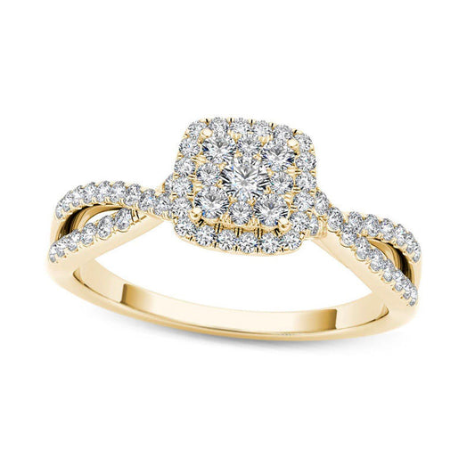 0.50 CT. T.W. Composite Natural Diamond Square Frame Twist Engagement Ring in Solid 14K Gold