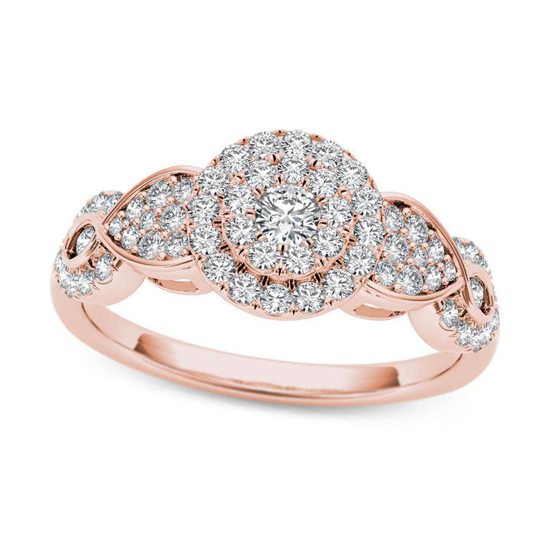 0.50 CT. T.W. Composite Natural Diamond Double Frame Petal Engagement Ring in Solid 14K Rose Gold