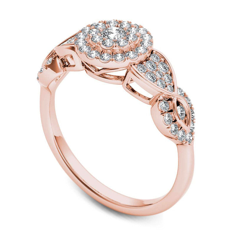 0.50 CT. T.W. Composite Natural Diamond Double Frame Petal Engagement Ring in Solid 14K Rose Gold